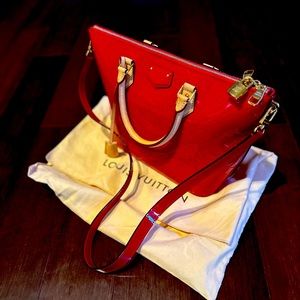 AUTHENTIC (Discontinued) LOUIS VUITTON CERISE MONOGRAM VERNIS MONTEBELLO RED